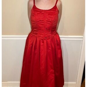 Jessica McClintock Gunne Sax 1990s Red Satin Corset Prom Gown Size 3/4 VINTAGE